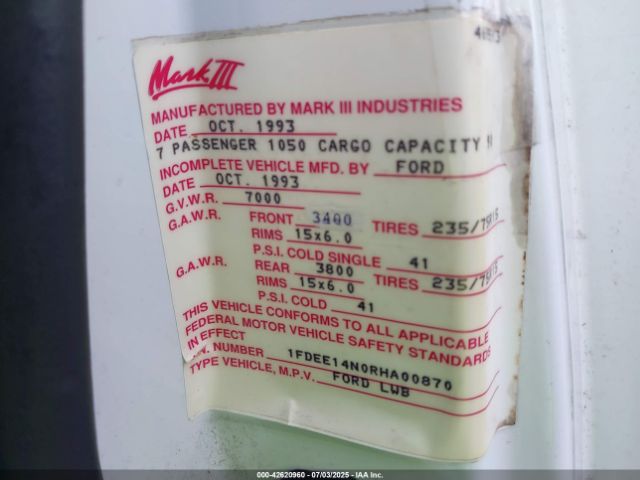 1994 FORD ECONOLINE 1FDEE14N0RHA00870 Photo 8