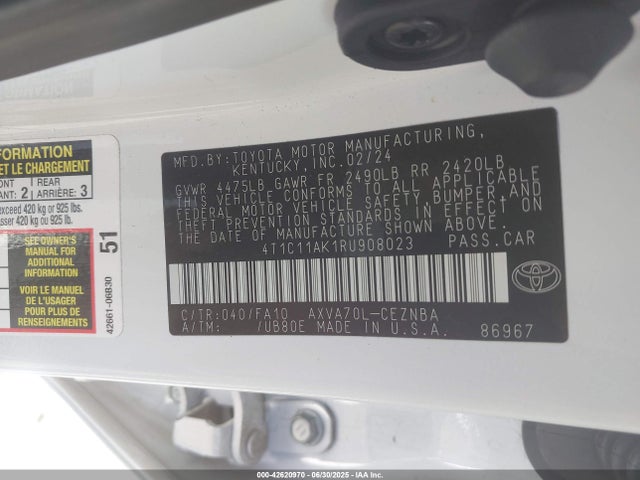 4T1C11AK1RU908023 Toyota a25a-fks