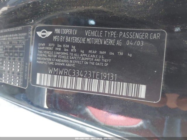 2003 MINI COOPER WMWRC33423TE19131 Photo 8