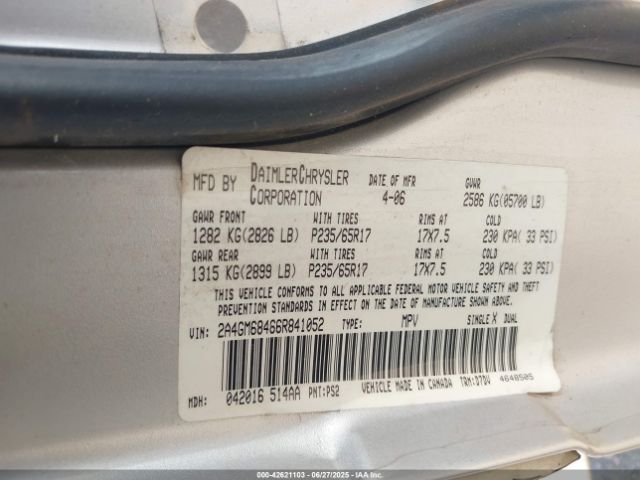 2006 CHRYSLER PACIFICA 2A4GM68466R841052 Photo 8