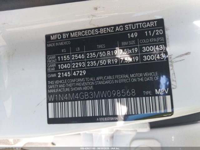 2021 MERCEDES-BENZ GLB 250 W1N4M4GB3MW098568 Photo 8