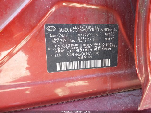 2011 HYUNDAI SONATA 5NPEB4AC0BH271176 Photo 8