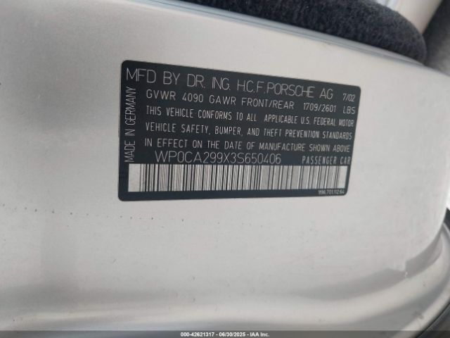 2003 PORSCHE 911 CARRERA WP0CA299X3S650406 Photo 8