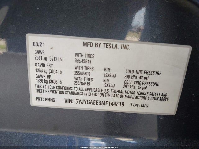 2021 TESLA MODEL Y 5YJYGAEE3MF144819 Photo 8