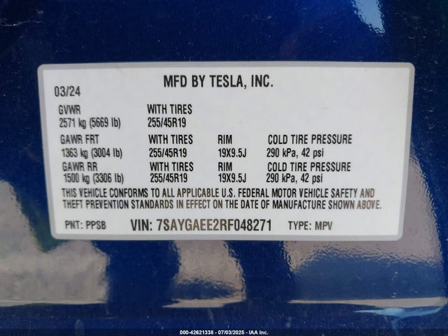 2024 TESLA MODEL Y 7SAYGAEE2RF048271 Photo 8