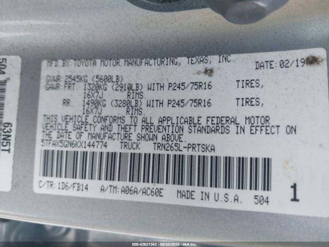 2019 TOYOTA TACOMA 5TFAX5GN6KX144774 Photo 8