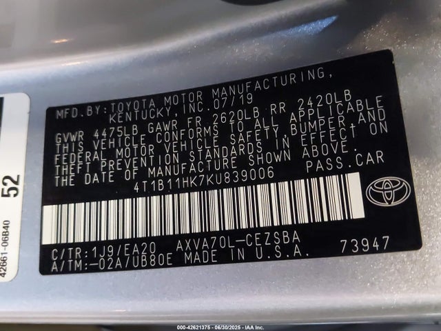 4T1B11HK7KU839006 Toyota a25a-fks