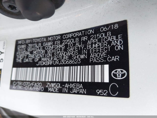 JTDKBRFU9J3068623 Toyota 2zr-fxe,1nm