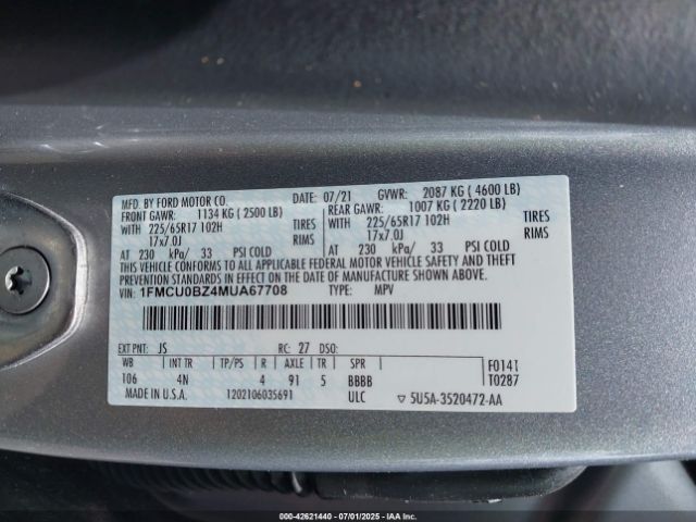 2021 FORD ESCAPE 1FMCU0BZ4MUA67708 Photo 8