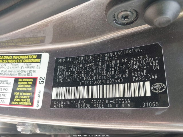 4T1F11AK6PU087480 Toyota a25a-fks