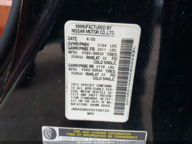 2005 INFINITI FX35 JNRAS08U35X106723 Photo 8