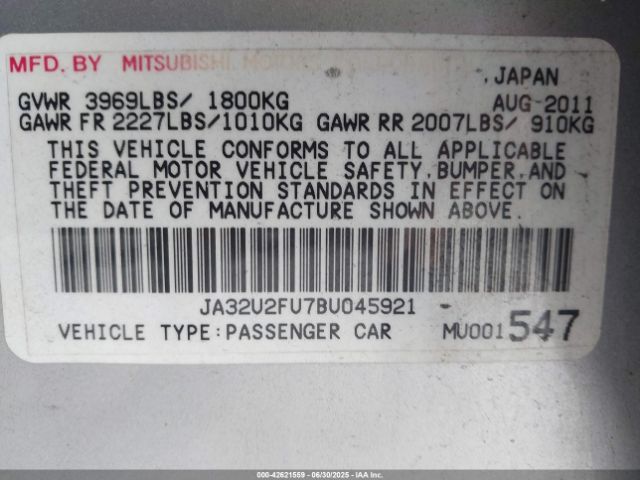 2011 MITSUBISHI LANCER JA32U2FU7BU045921 Photo 8