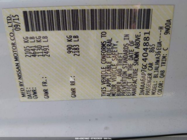 2016 NISSAN MAXIMA 1N4AA6AP7GC404881 Photo 8
