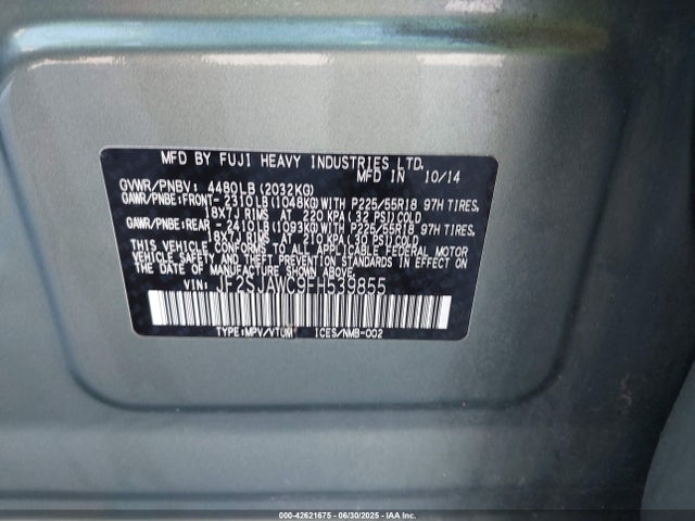 Subaru 2.5na u5 2015 JF2SJAWC9FH539855 Image 9