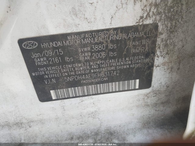 Hyundai dohc mpi nu 2015 5NPDH4AE9FH631742 Image 9