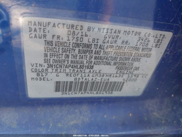 2017 NISSAN VERSA 3N1CN7AP4HL801938 Photo 8