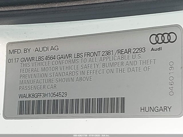 2017 AUDI A3 WAUK8GFF3H1054529 Photo 8