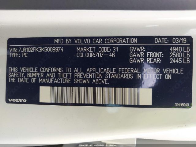 2019 VOLVO S60 7JR102FK3KG009974 Photo 8