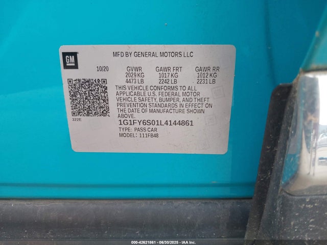 1G1FY6S01L4144861 Chevrolet 2020