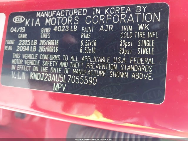 KNDJ23AU5L7055590 KIA mpi nu