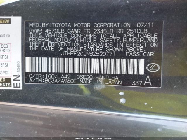 2011 LEXUS IS 250C JTHFF2C29B2520771 Photo 8
