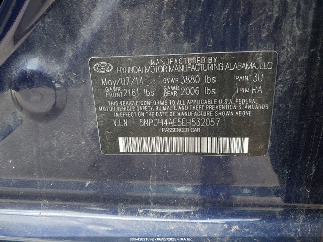 5NPDH4AE5EH532057 Hyundai dohc mpi nu