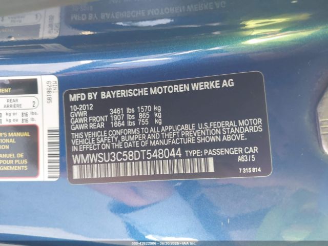 2013 MINI HARDTOP WMWSU3C58DT548044 Photo 8