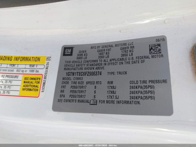 2015 GMC SIERRA 1500 1GTN1TEC6FZ906374 Photo 8