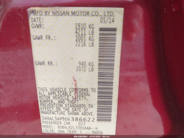 1N4AL3AP9EN386622 Nissan 2014