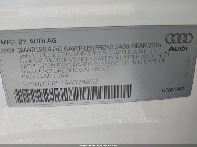 2005 AUDI A4 WAULC68E75A024852 Photo 8