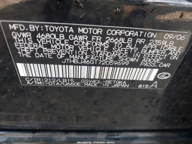 2007 LEXUS ES 350 JTHBJ46G172059699 Photo 8