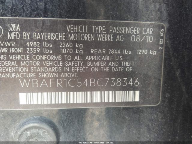 2011 BMW 528I WBAFR1C54BC738346 Photo 8