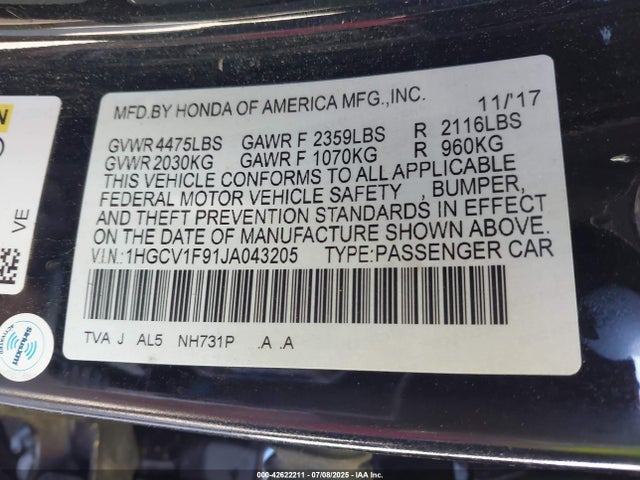 Honda l15be 2018 1HGCV1F91JA043205 Image 9