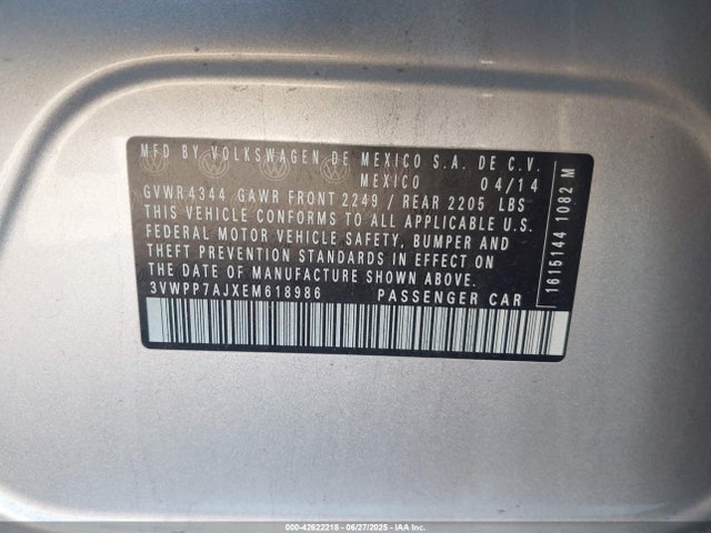 3VWPP7AJXEM618986 Volkswagen 2014