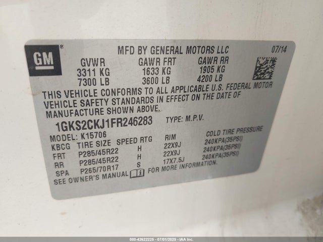 1GKS2CKJ1FR246283 GMC l86 - vvt, afm, e85 max, aluminum
