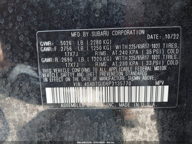 4S4BTGUD6P3135770 Subaru u4