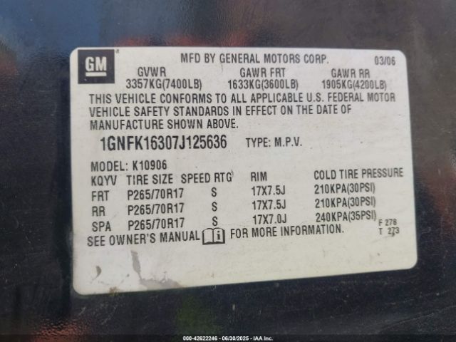2007 CHEVROLET SUBURBAN 1500 1GNFK16307J125636 Photo 8