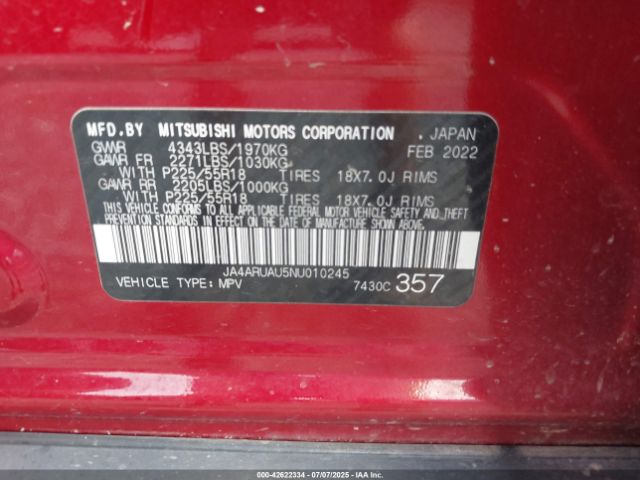 2022 MITSUBISHI OUTLANDER SPORT JA4ARUAU5NU010245 Photo 8