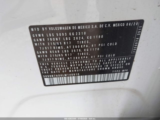 2020 VOLKSWAGEN TIGUAN 3VV0B7AX0LM140910 Photo 8