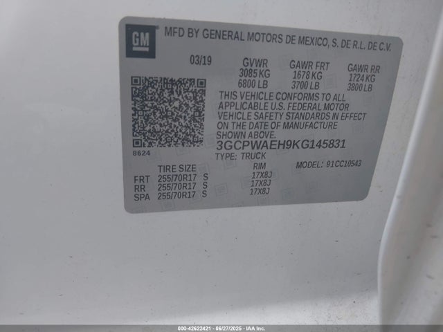 3GCPWAEH9KG145831 Chevrolet lv3 - gen 5, sidi, vvt, e85 max, alum