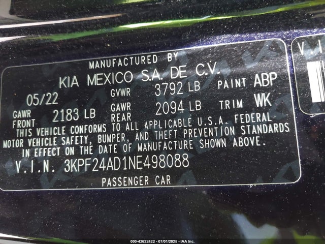 3KPF24AD1NE498088 KIA mpi nu