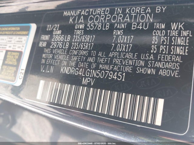 KNDRG4LG1N5079451 KIA t-gdi gamma-ii
