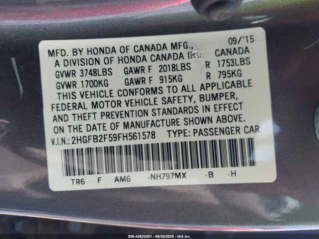 2HGFB2F59FH561578 Honda r18z1