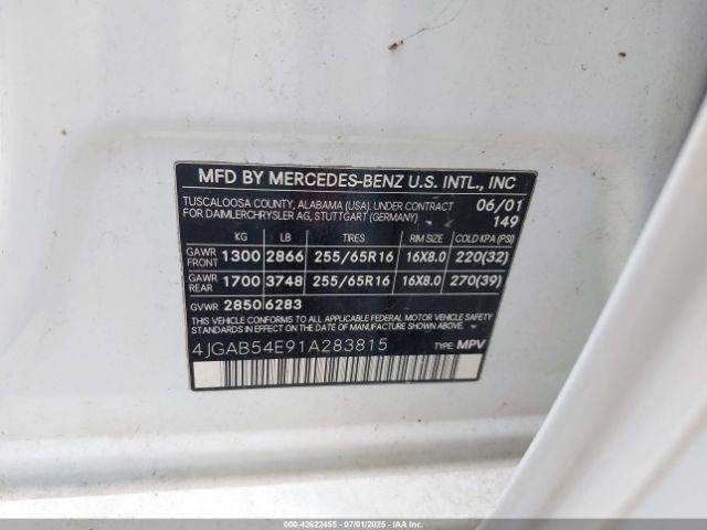 2001 MERCEDES-BENZ ML 320 4JGAB54E91A283815 Photo 8