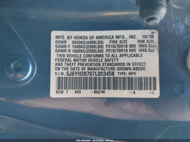 2007 HONDA ELEMENT 5J6YH28707L003458 Photo 8