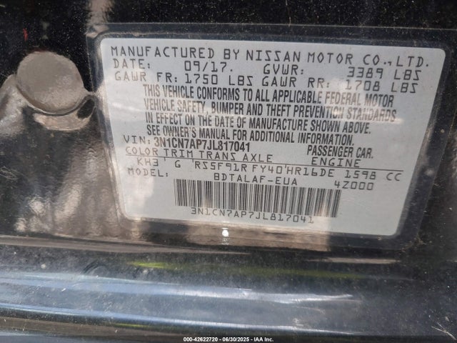 3N1CN7AP7JL817041 Nissan 2018