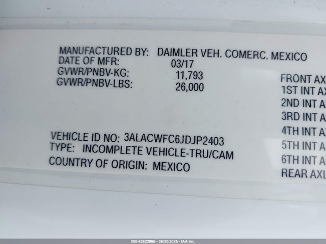 42622866 :رقم المزاد ، 3ALACWFC6JDJP2403 vin ، 2018 Freightliner M2 106 مزاد بيع
