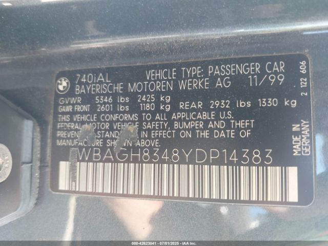 2000 BMW 740IL WBAGH8348YDP14383 Photo 8
