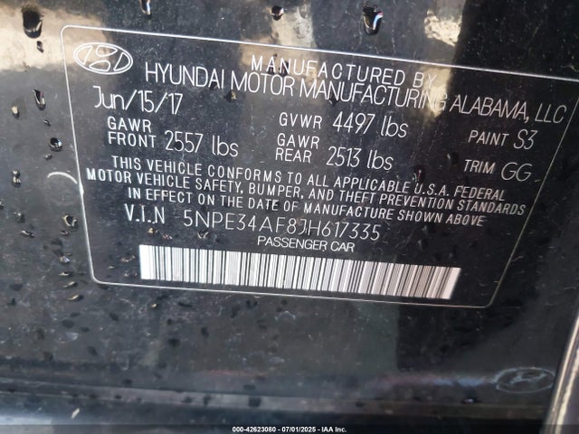 5NPE34AF8JH617335 Hyundai gdi theta-ii