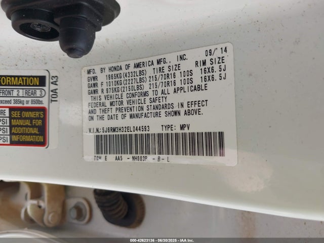 Honda k24z7 2014 5J6RM3H32EL044593 Image 9